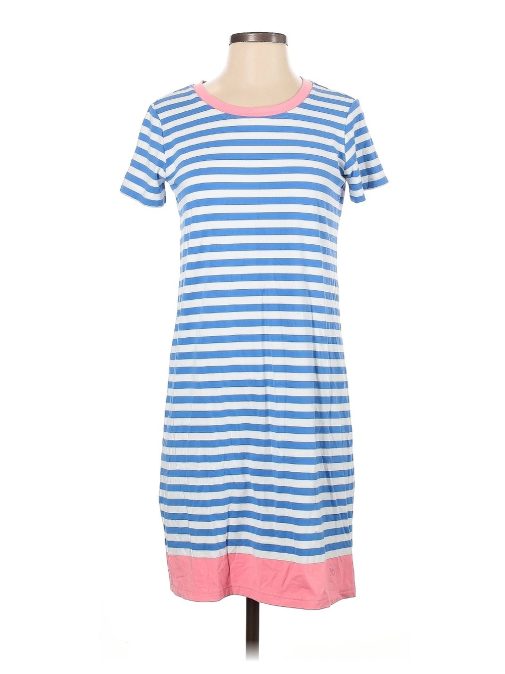 Southern Tide Blue and White Striped Midi Dress with Pink Trim - Picture 1 of 4